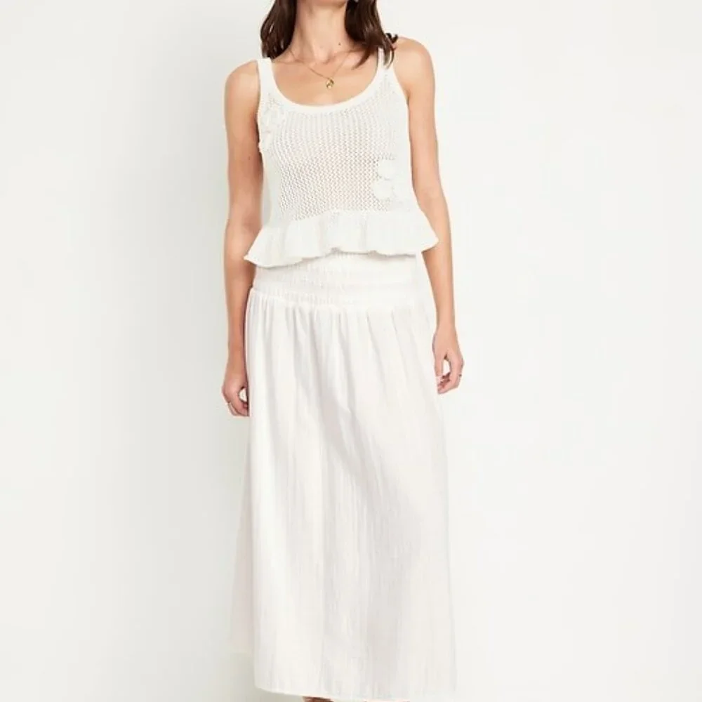 High-Waisted Crinkle Gauze Smocked Maxi Skirt SIZE L SEA SALT - Picture 2 of 11